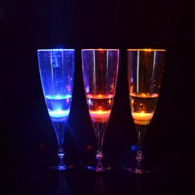 China Bar Customized Logo Food Grade Plastic Liquid Activated Led Light Up Flashing Champagne Glass Bright for sale