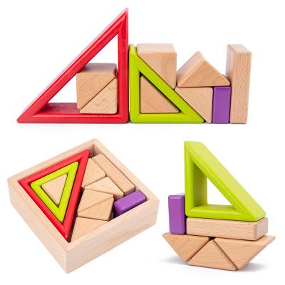 China 3D rainbow children's geometric fabric building block interactive wooden toy puzzle game toys TL-200837 for sale