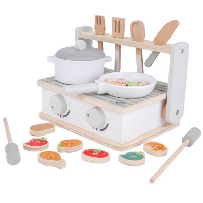 China Portable Fun Wooden Simulation Kitchen Mini Gas Cooker Toy Children Cook Rice and Saute Simulation Tableware Set TL-08W for sale