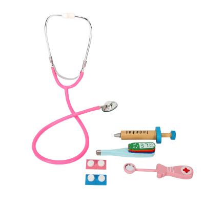 China Children's Pretend Play Home Doctor Stethoscope Earphone Set Fun and Durable Role Playing Wooden Toy for sale