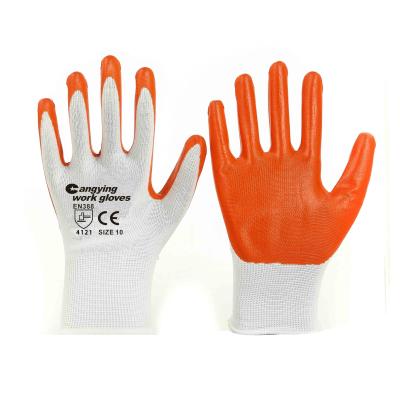 China Anti Slip General Handling Cheap Orange Nitrile Coated Work Gloves Hand Protection Safety Gardening Gloves for sale