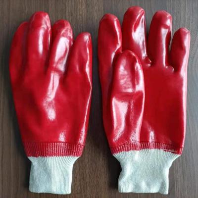 China Red Premium Quality General Handling PVC Chemical Resistant Gloves Oil Resistant PVC Coated Safety Gloves for sale