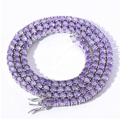 China Iced Out 4mm Tennis Zircon Necklace, Purple Radiant Cut CZ Tennis Necklace Woman for sale