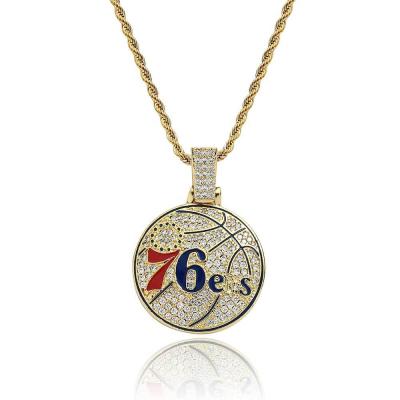 China Custom Iced Out 18K Gold Hip Hop Basketball 76ers Coin Logo Charm Necklace Pendant for sale