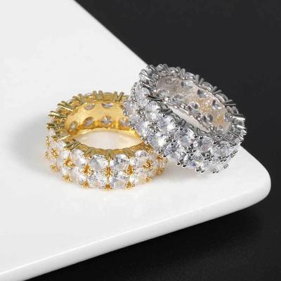 China Iced Out Two Layer Men's CZ Engagement Rings All Around Diamond Tennis Rings for sale