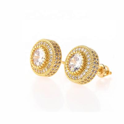 China Iced Out Stud Earrings Jewelry , Hip Hop Mens 18K Gold Plating Round Diamond Stud Earrings for sale