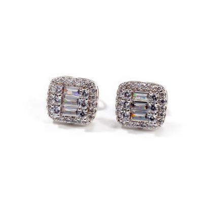 China Iced Out Hip Hop Bling Square Wand Cut Cubic Zirconia Stud Earrings for sale