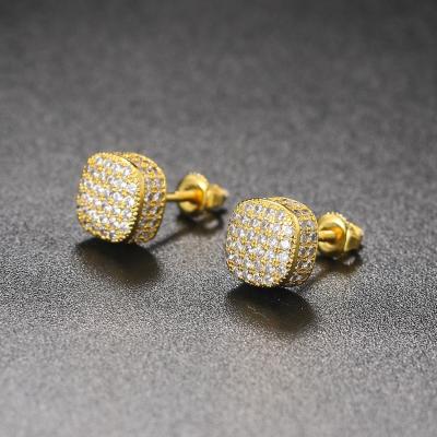 China Iced Out Hip Hop Gold Iced Out Small Zircon CZ Square Stud Earrings Men for sale