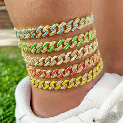 China Enamel Jewelry Cuban Link Anklet , Colorful Enamel 18K Gold Plated Cuban Link Anklets Women for sale