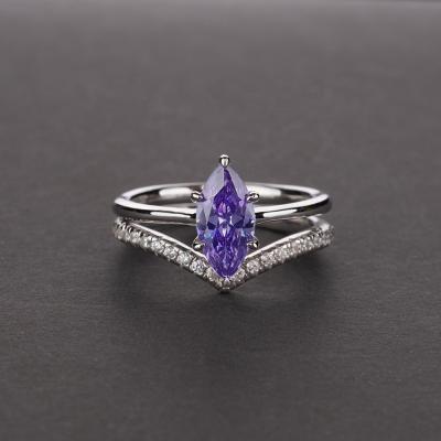 China Iced Out 925 Sterling Silver Ring, 5A CZ Amethyst Purple Amethyst Silver Rings Women 925 Sterling for sale