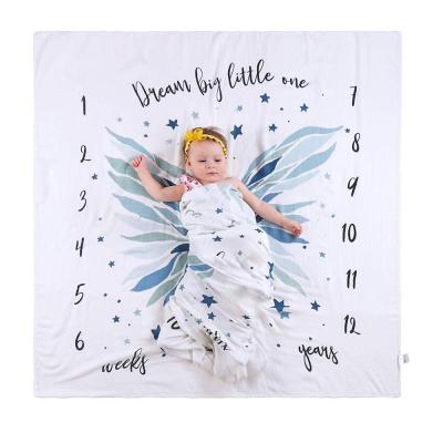 China Anti-pilling Custom Your Designs 100% Organic Cotton Muslin Baby Milestone Blanket for sale