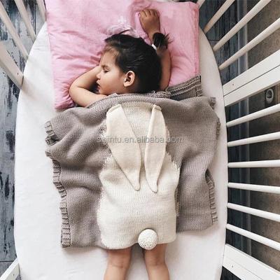 China Stocked hot sale anti-pilling or OEM baby soft organic cotton yarn knitted yellow rabbit 3d throw blanket for sale