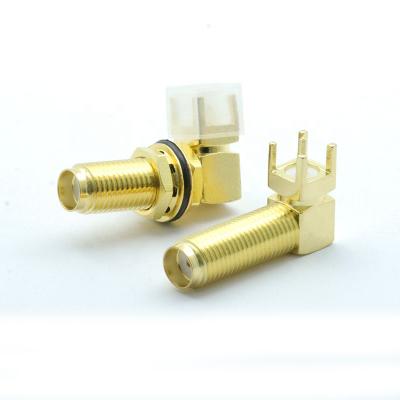 China Brass Female Right Angle PCB Mount O-Ring Coaxial Connector SMA Jack Bulkhead Long RF Version for sale