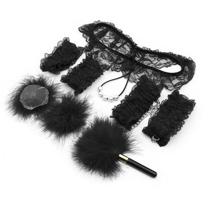 China SM Sexy Fun black red lace pearl trousers feather flirting shackle handcuffs 5 sets of adult flirting supplies sex toys bdsm for sale