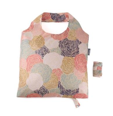 China Reusable Fashionable Rose Printed Woman Folding Reusable Tote Bag for sale