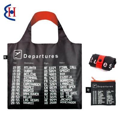 China Reusable Folding Printed Black Long Handle Eco - Friendly Custom Logo Shopping Bag Reusable Grocery Bags for sale