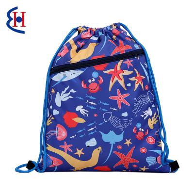 China With USB Logo Promotional Reusable Waterproof Portable Custom Polyester Drawstring Bag Nylon Backpack 2020 for sale