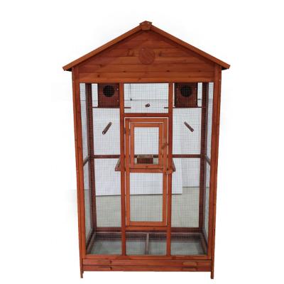 China Viable Indoor Outdoor Canary Yellow Wooden Aviary Small Parrot Bird Cages Finches for sale