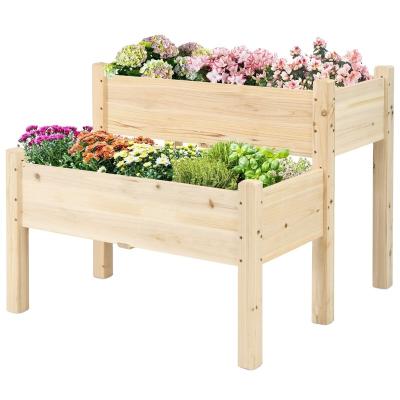 China Modern Wooden Raised Garden Bed 2-Tier Raised Planter Box With Legs Drain Holes for sale