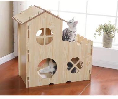 China Four Seasons Wooden Cat House Breathable Simulation Wood Grain Furniture Board Cat's Nest House Toy Villa Nest for sale