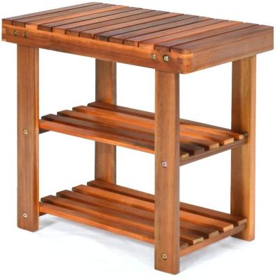 China (Others) Shoe Rack Bench, 3-Tier Organizer, Storage Shelf and Adjustable Seat, Made of Solid Acacia Wood, Wide Application for sale