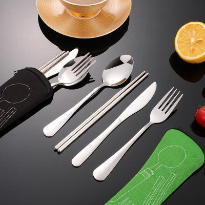 China 4 Pcs Portable Stainless Steel Cutlery Fork Spoon Knife Viable Chopsticks For Dinner Travel Camping Cutlery To Go With Pocket for sale