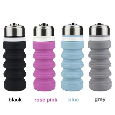 China Viable Collapsible Water Bottles Travel Portable Water Bottle Silicone Bottle With Lid And A Metal Leak Proof Twist Ring 400ML for sale