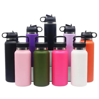 China 32 Ounce Viable Width Double Mouth Wall Vacuum Flask Travel Insulated Water Bottle With Spout Sports Bottle 304 Stainless Steel Lid With H for sale