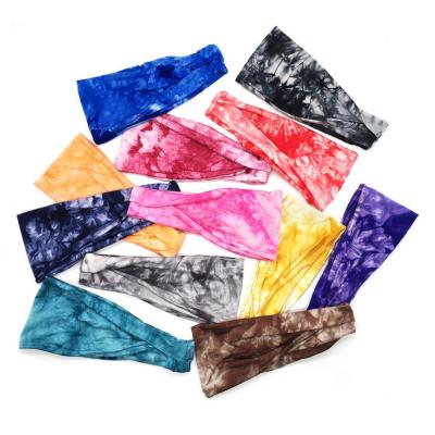 China Absorting Tie Dye Headbands Cotton Stretch Sweatbands Elastic Yoga Headband For Women Wicking Hair Sweat Head Bands for sale