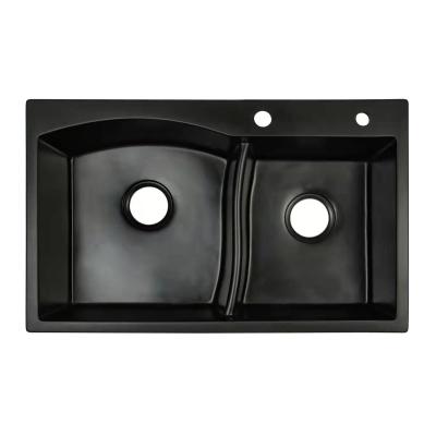 China Curve Design Quartz Double Bowl Kitchen Sink For Worktop 760*470mm for sale