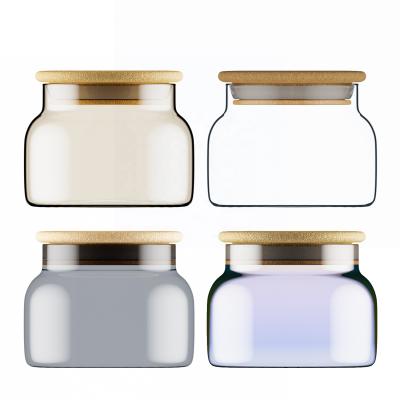 China Transparent High Temperature Resistant Bamboo Color Borosilicate Glass Food Storage Jar Viable Cover For Snack Kitchen Seasoning for sale