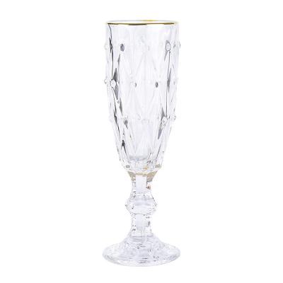 China Modern Machine Pressed Sample Clear Glass Dot Champagne Red Wine Glasses Gold Rim Pearl Goblets For Wedding Birthday for sale