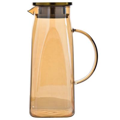 China Viable Square Amber Electroplated Glass Teapot with Infuser Stainless Steel Lid Tea Kettle for Water Juice Mug Loose Leaf Tea Sets for sale