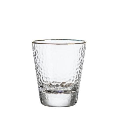 China Modern Simple Transparent Home Stocked Golden Rim Hammered Glass Japanese Style Celebrity Drinkingware for sale