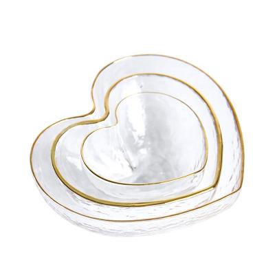 China New Viable Wholesale Multifunctional Heart Shape Heat Resistant Glass Salad Bowl Set For Tabletop Fruit Mixing Dishes for sale