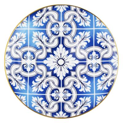 China Viable Round Asian Kitchenware 8 Inch Vintage Ceramic Dish Dinner Plates Blue And Chinese White China Factory Plates Dinnerware for sale