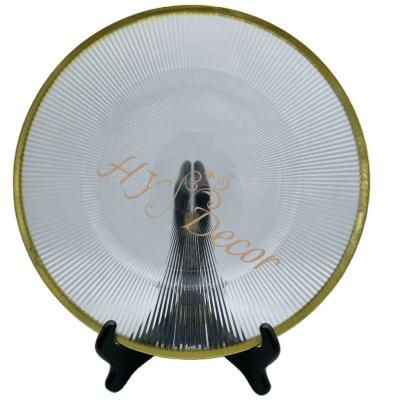 China Disposable HY Vintage Elegant Back Gold Rim Charger Plate Black Wedding Clear Charger Plates with Gold Rim for sale