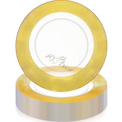 China Disposable HY Gold Rim Charger Plate Plastic Dinner Dishes Beaded Charger Plates Table Party Decorations for sale