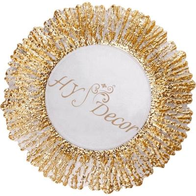 China Disposable HY Gold Rim Glass Dishes & Plates Dinnerware Sets Plates Placas De Carga Reef Table Charger Plates for sale