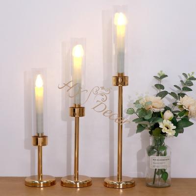 China Romantic Wedding Decoration HY 3PCS Metal Acrylic Candlesticks Candelabra Decorations Wedding Supplies  Gold Candle Holders Set for sale