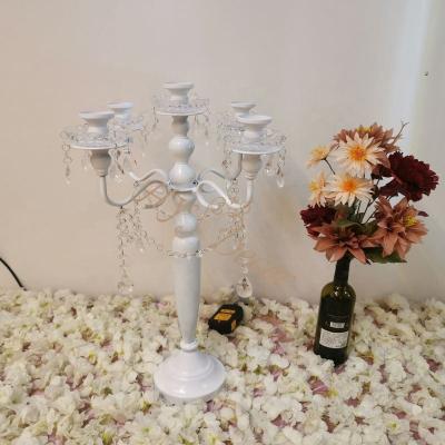 China Romantic Wedding Decoration HY 5 Arms White Black Wedding Candle Holders Wedding Glass Candlestick Centerpieces Stand Antique Candelabra for sale