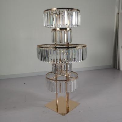 China Romantic Wedding Decoration HY Luxury Metal Crystal Acrylic Pendant Event Party Decor Props Tall Gold Vases Flower Stand Backdrop Stand Candelabra for sale