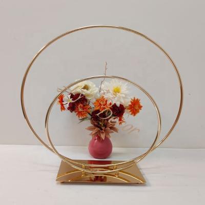 China Romantic Wedding Decoration HY Iron Metal Round Circle Flower Ring Stand Gold Floral Small Wedding Centerpiece Table Decoration for sale