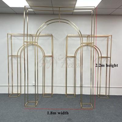 China Romantic Wedding Decoration HY Walkway Ceremony Stable Shiny Gold Silver Metal Stand Backdrop Decoration Half Circle Wedding Arch for Wedding Events for sale