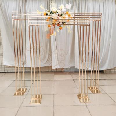 China Romantic Wedding Decoration HY Stable Gold White Metal Column Rectangular Square Entrance Event Rentals Backdrop Wedding Arch Stand for sale