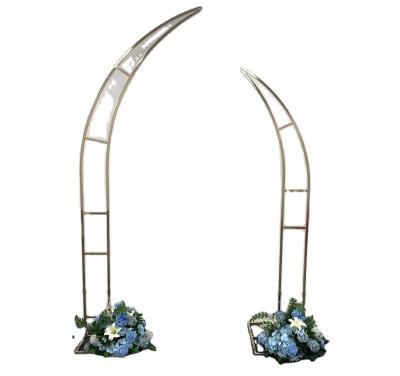 China Romantic Wedding Decoration HY Set of 2 Half Moon Floral Balloon Arch Backdrop Stand Arche De Mariage En Metal Centerpieces Events Wedding Arch Horn for sale