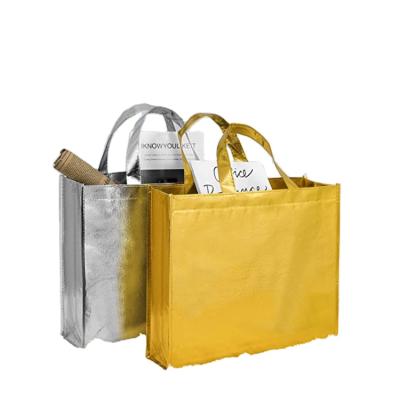 China Eco-Friendly Factory Provided Handmade Custom Logo Printed Cheap Recycled Metallic Gold PP Tote Nonwoven Shopping Bag for sale