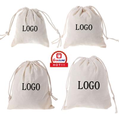 China Custom Logo Printed Canvas Cotton Drawstring Jewelry Pouch Bag Eco Friendly Simple Wholesale Direct Selling Bags With Double String for sale