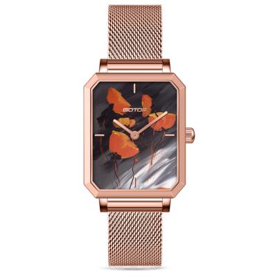 China Luxury Water Resistant Square Dial Watches Customized High Quality Lady Fashion Watches 5ATM Mesh Band for sale