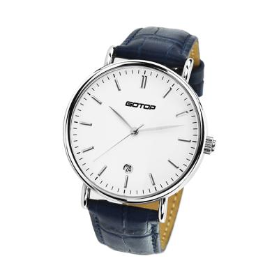 China Simple Stylish Classic Sports Wristwatches Day/Date Automatic Mechanical Blue Leather Belt Date Watch For Men for sale